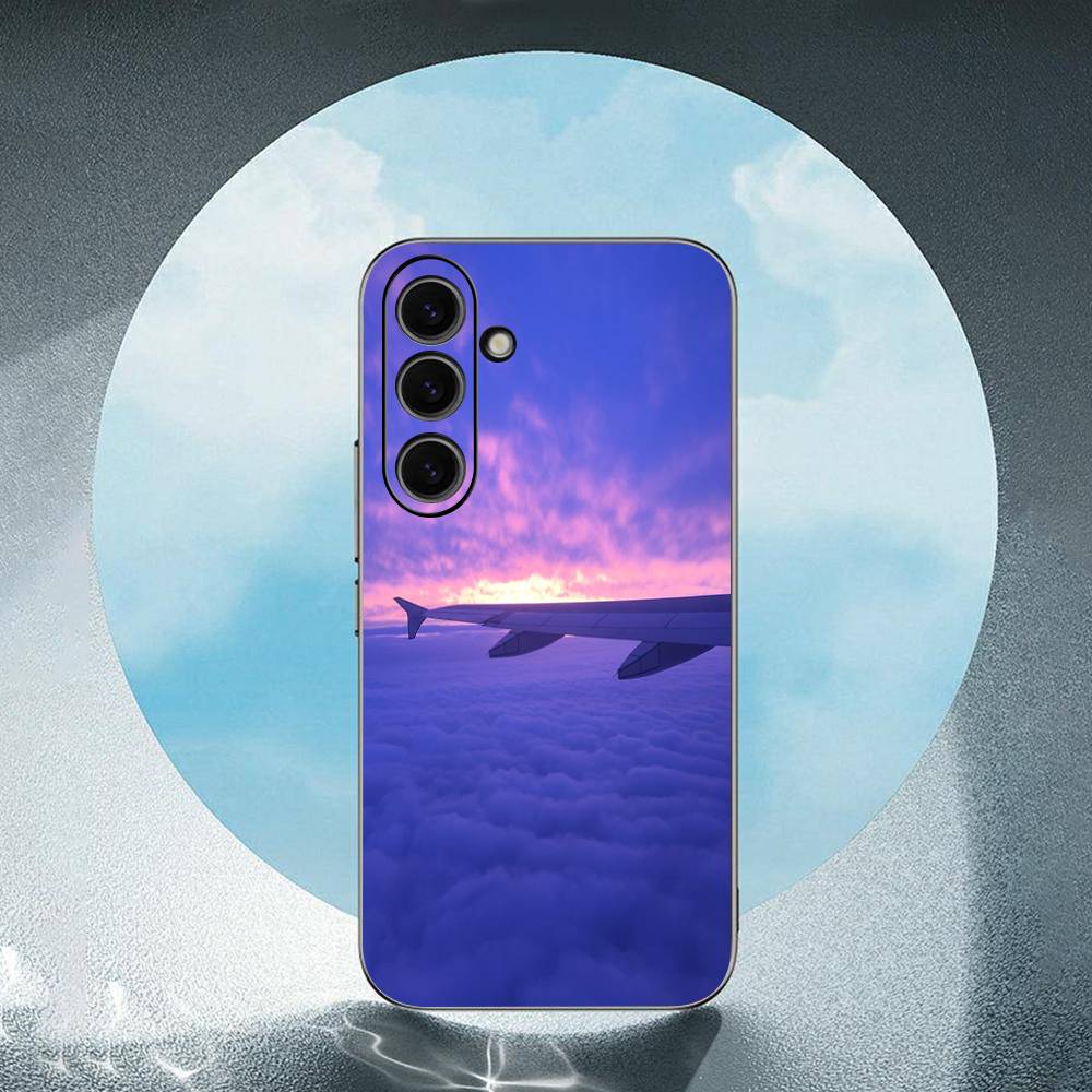 Airplane Travel Sky Luxury Black Phone Case For Samsung Galaxy S23 S24 S25 Ultra S22 Plus S21