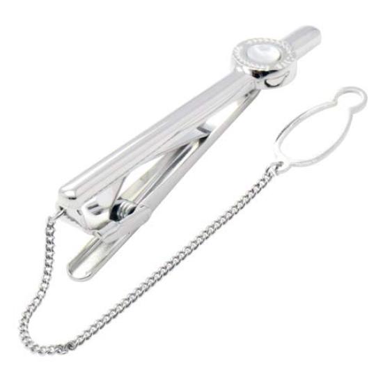 Dachshund Silver Round Cufflinks and Tie Clip Set Shell, Mother-of-Pearl (se-da027)