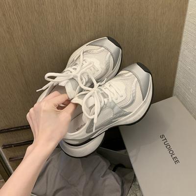 Leder Einzelmesh Dad Schuhe Damen 2024 Frühling und Sommer neue Leder alte Sport kleine weiße Schuhe Plateau Laufschuhe