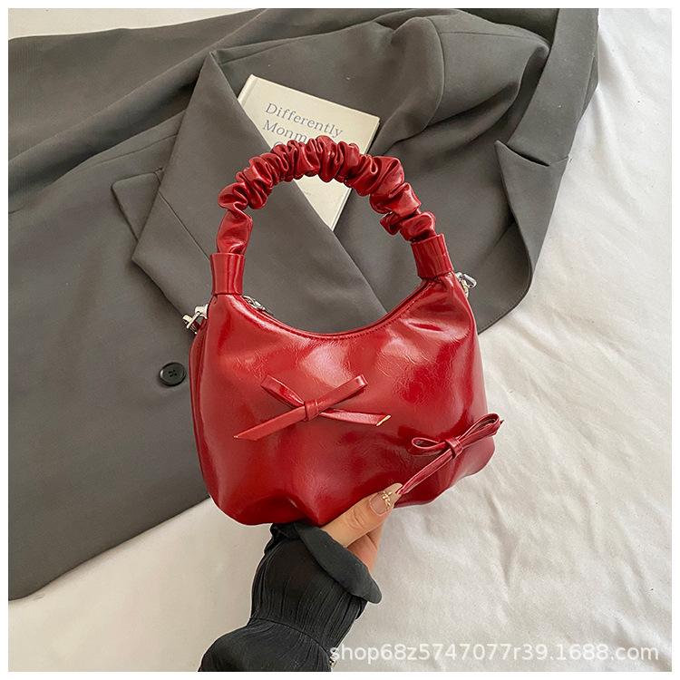 French Ballet Style Bow Underarm Bag Women's 2025 Summer Large Capacity Folded Cloud One Shoulder Crossbody Dumpling Bag