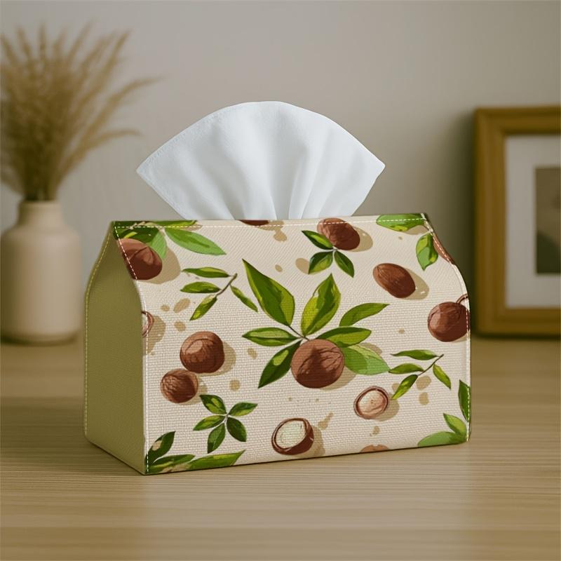 1pc Natural Botanical Fruit Tissue Holder - Nut Leaf Design In Green And Brown, Sturdy Napkin Organizer for Vehicle, Kitchen, Dining, And Home Decorat
