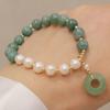 Jade Dongling, Jade Hotan, calcédoine verte, bracelet à breloques fermoir sécurité, perle d'eau douce naturelle, perles de cristal, bracelet fille