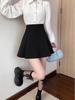 Black Pleated High Waist A-line Midi Skirt - Women's Summer Slimming Petite Flared Skirt with Hip-Hiding Design
