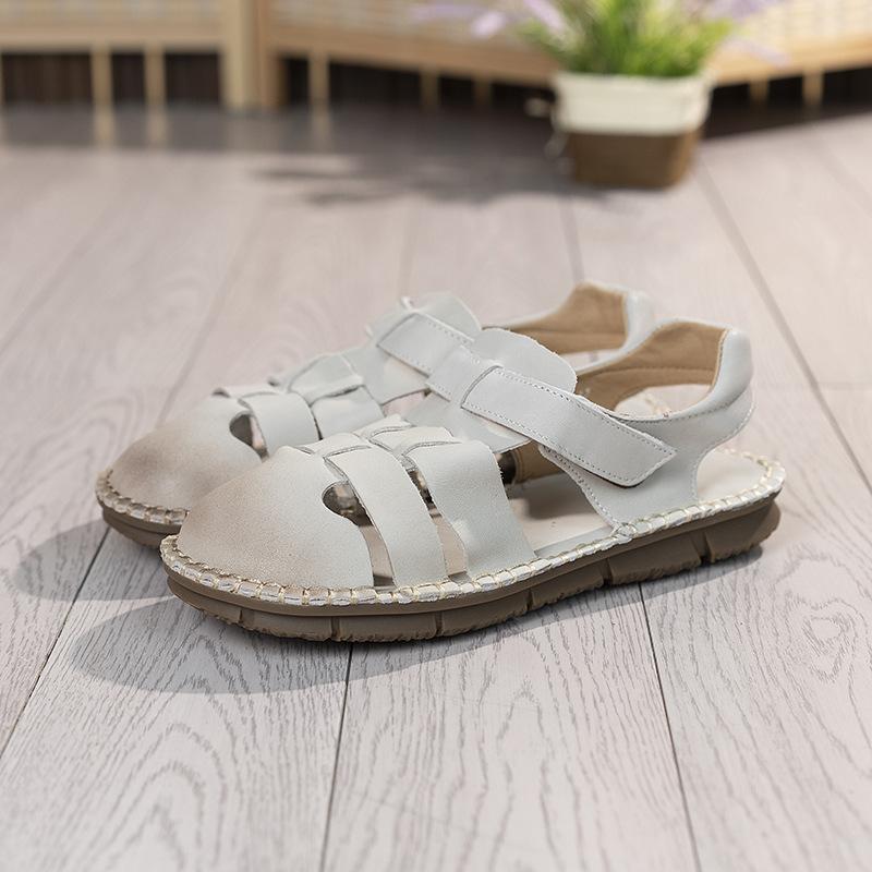 Spring and summer new sandals women's first layer cowhide comfortable massage sole casual retro women's shoes