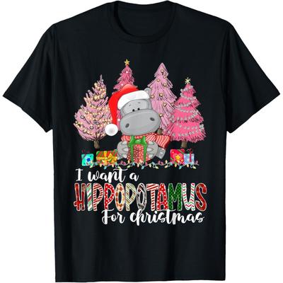 I Want A Hippopotamus For Christmas Xmas Hippo for Kid Women T-Shirt(3)