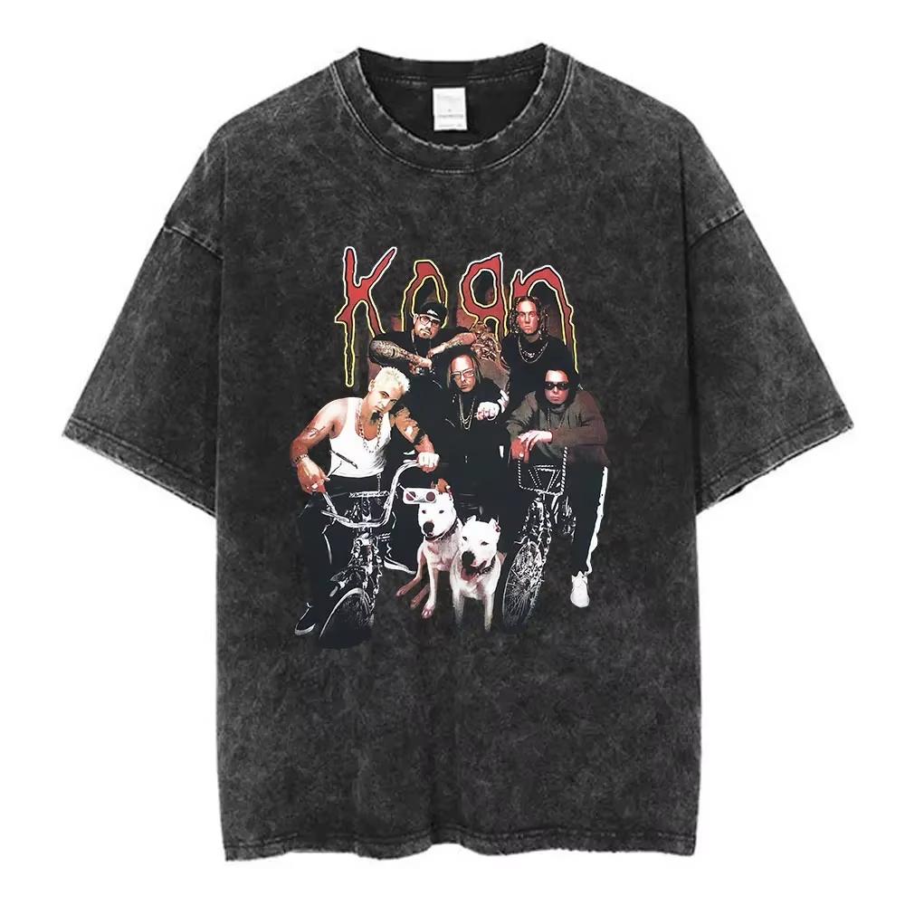 Sommer-Heißverkauf Gewaschen Vintage Korn Tour 2026 Merch T-Shirt Unisex Gothic Rock Popmusik T-Shirt Y2k Baumwolle Übergroße T-Shirts