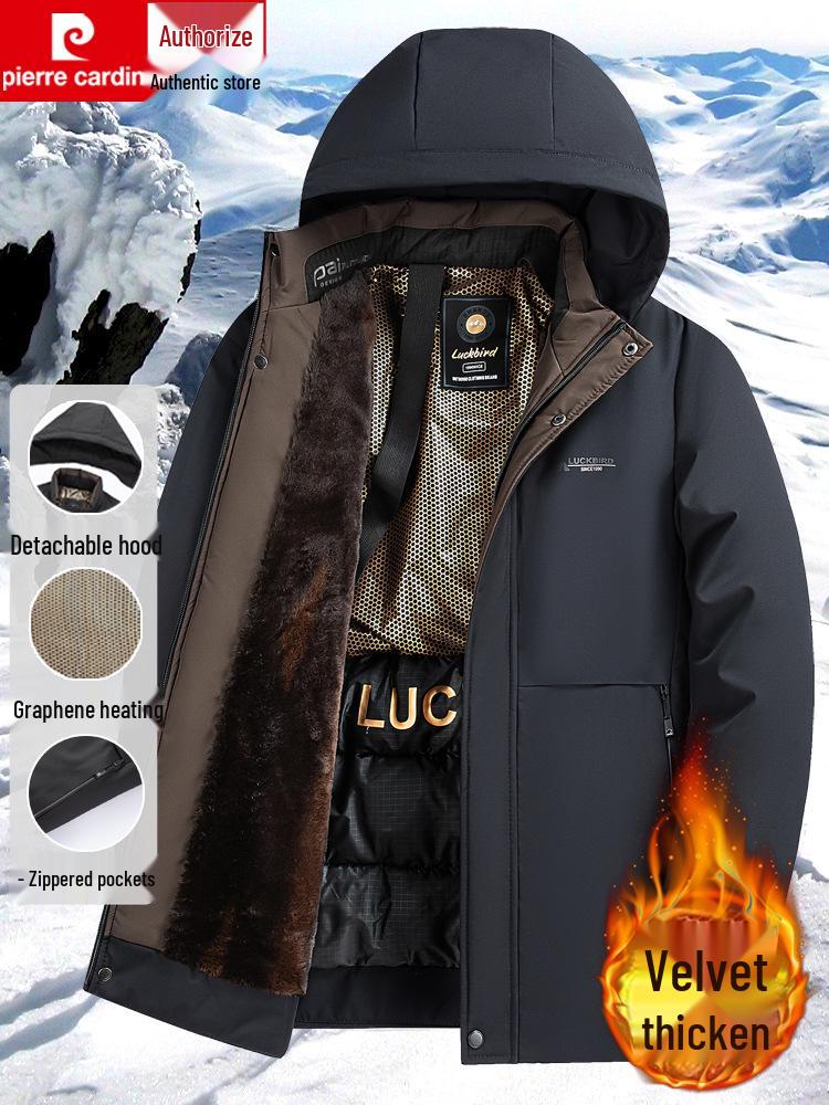 Pierre Cardin Men's Mid-Length Thickened Winter Parka with Golden Sable Velvet