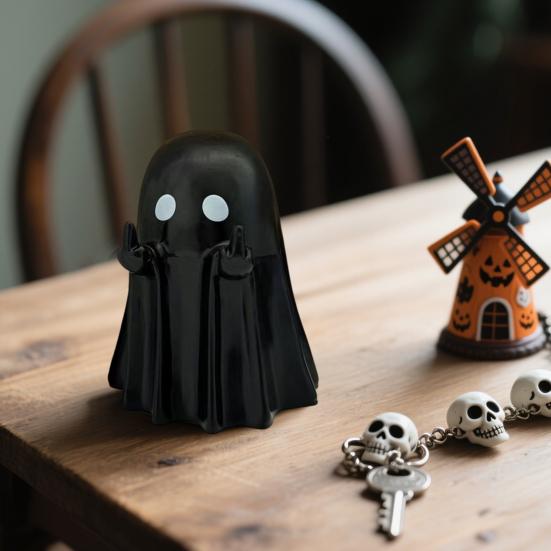 Langefinger Spøkelsesfigur Resin Spøkelsesfigur som gir fingeren Spøkelsesstatue for Skrivebord Skap Hjem Halloween Dekor