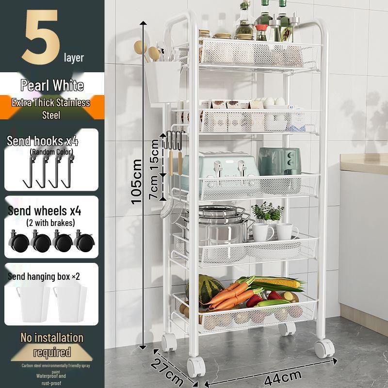 Multi-Layer Kitchen Storage Rack with Wheels for Microwave and Vegetables