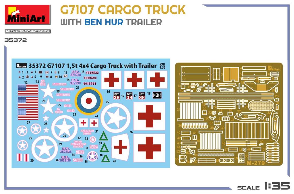 Miniart Scale G7107 Cargo Truck with Trailer Plastic Model Kit MA35372 1/35 Ben-Hur (Military Vehicle)