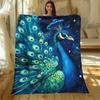 Blue Peacock Night Sky Fleece Blanket Gorgeous Feather Pattern Starry Background Soft Flannel Throw Cover Home Decor Gift for