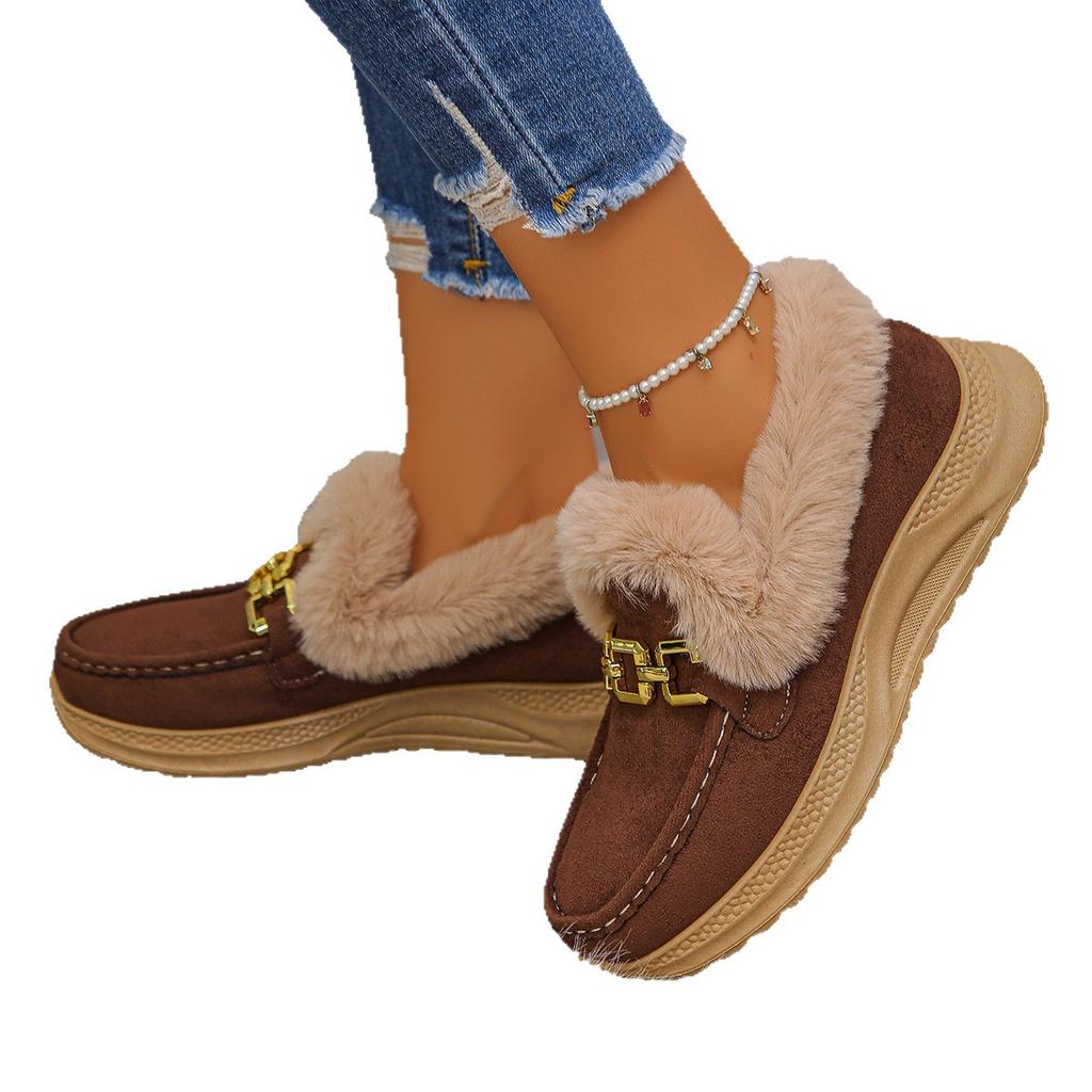 Large size platform sneakers women's autumn and winter new European and American style comfortable rough edge low-top warm cotton shoes
