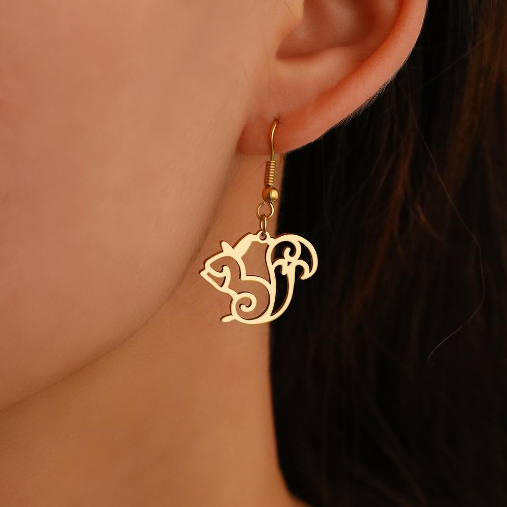 

Серьги из нержавеющей стали, подвеска с милой белкой и животным, модные популярные висячие серьги для женщин, ювелирные изделия, подарки на день рождения другу