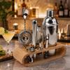 Bartender Barware Set: Wooden Cocktail Tools with Bamboo Storage Base and Stainless Steel Shaker
