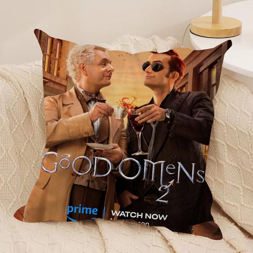 Tv GGood Omens Cushion Cover Silky Short Plush DoubleSided Printed Pillow Case for Sofa All Seasons Home Decor Gift