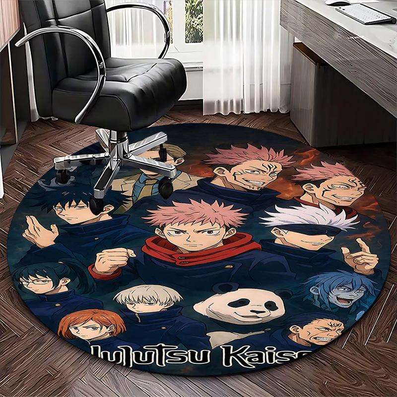 1pc Jujutsu Kaisen Anime Round Carpet Office Chair Mat, NonSlip Rug for Home Decor, Living Room, Bedroom, Game Room