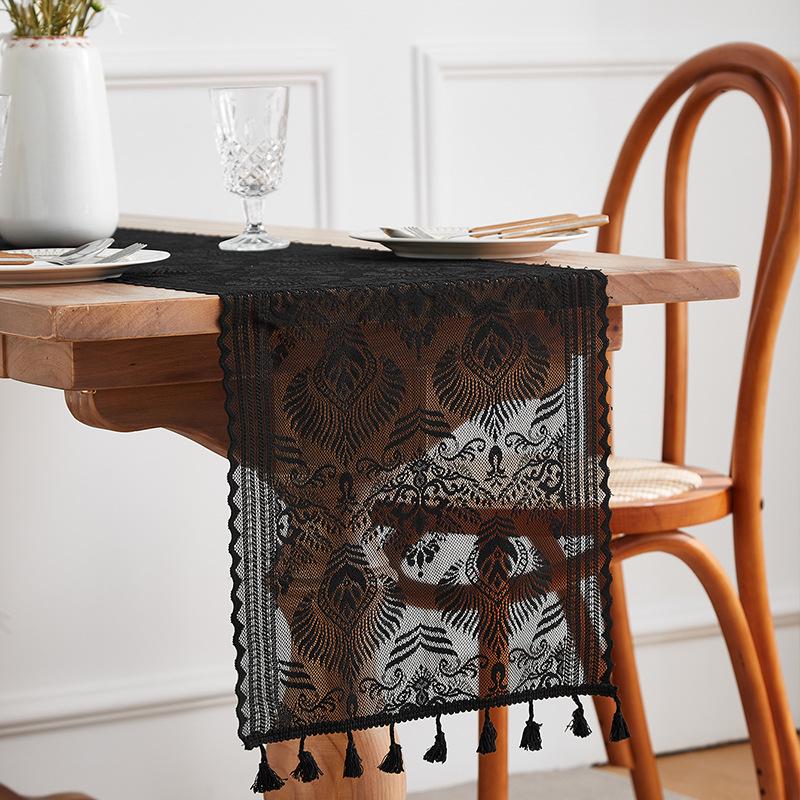 Elegant Nordic White Lace Table Runner with Crochet Tassels - Perfect for Dining or Coffee Tables, Ideal for Christmas Decor.