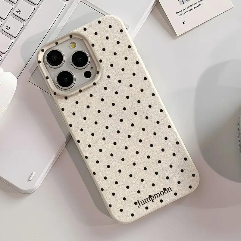 Minimalistyczny Czarny Wzór w Kropki Modny Pełne Krycie Tekstura Liczi Etui na Telefon dla iPhone 17 16 15 14 13 12 11 Pro Max Pokrowiec