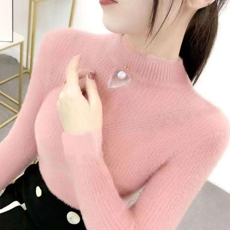 Half High Neck Sweater Women's Korean Version with Autumn and Winter Pendant As the Base Slim Fit and Versatile Knitted Top