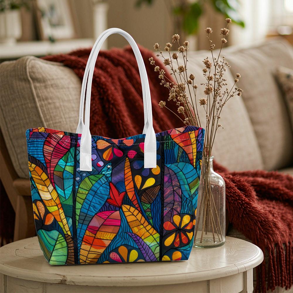 Colorful Bohemian Leaf Print Tote Bag Large Capacity Daily Use Shoulder Bag for Women Fashion Casual Handbag