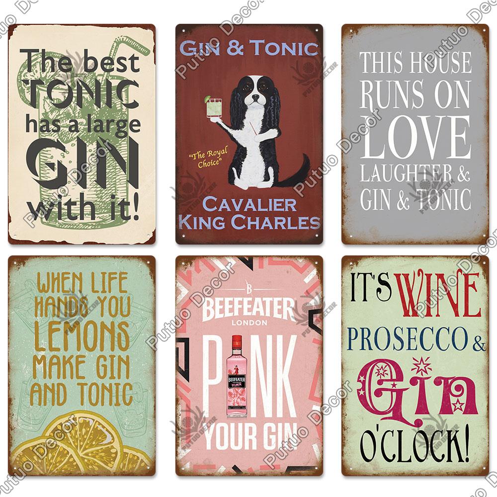 Mfoever Tin Decor Gin Brand Vintage Wine Tin Sign Metal Alcohol Plaque for Home Kitchen Bar Pub Club Man Cave Decoration Wall Decor