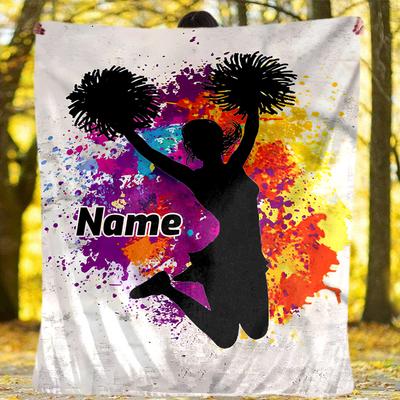 Cheerleading Colorful Splatter Personalized Outdoor Customize Your Name Blanket Comfortable Soft Lightweight Allseason Multipurpose Blanket For Travel