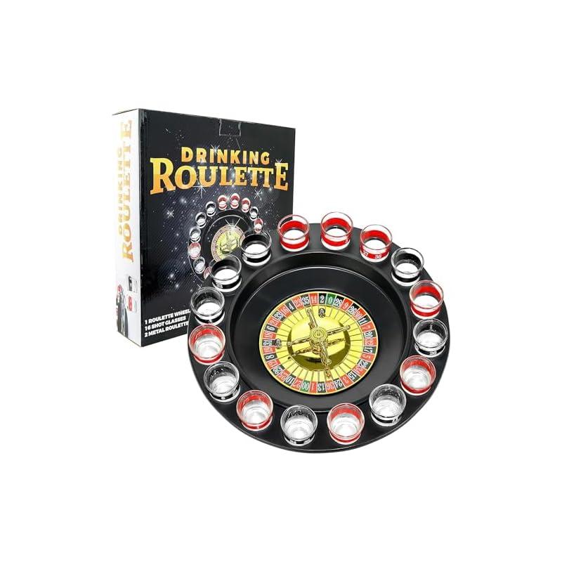Shot Glass Roulette – Drinking Game Set (2 Balls and 16 Glasses) 16PCS Set Black FON-10046