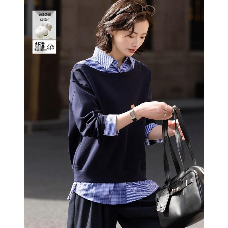 

Demana Women s Spring Asymmetrical Neck Plaid Patchwork Sweatshirt S