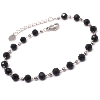 [Q2437] - Black Silver 'Boho' Steel Designer Bracelet - 4 Mm