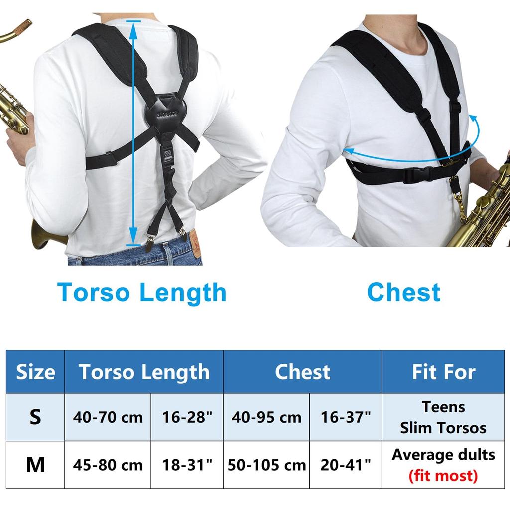 [adorence] Saxophone Harness Strap, Padded Saxophone Shoulder StrapBeginner Saxophone Chest Strap - Baritone, Tenor, Alto, and Baritone Saxophone