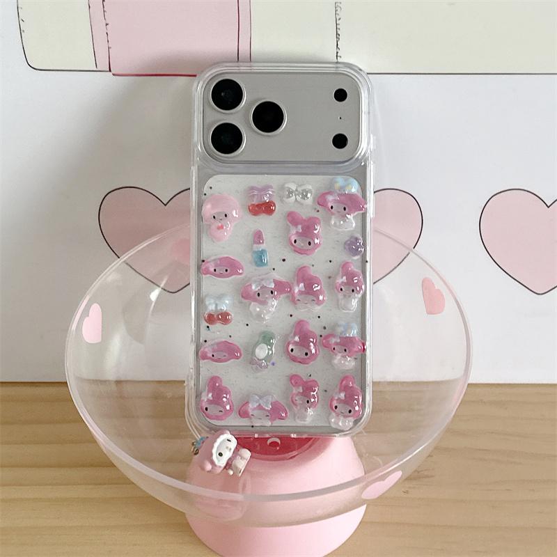 Korean Cute 3D Melody Sanrio Phone Case For iPhone 17 Pro 16 15 14 Pro Max Cover with Pendant Shockproof Cartoon Protective Case
