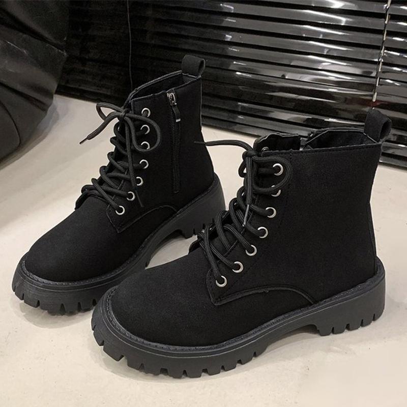 Fashion Lace Up Decoration Boots for Women Autumn Winter Korean Faux Suede High Top Ankle Boots Woman Zipper Platform Booties Mujer