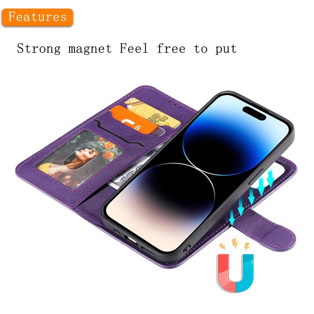 For iPhone 15 Pro Case 2 In 1 Detachable Magnetic Leather Wallet Mobile Cover with Strap