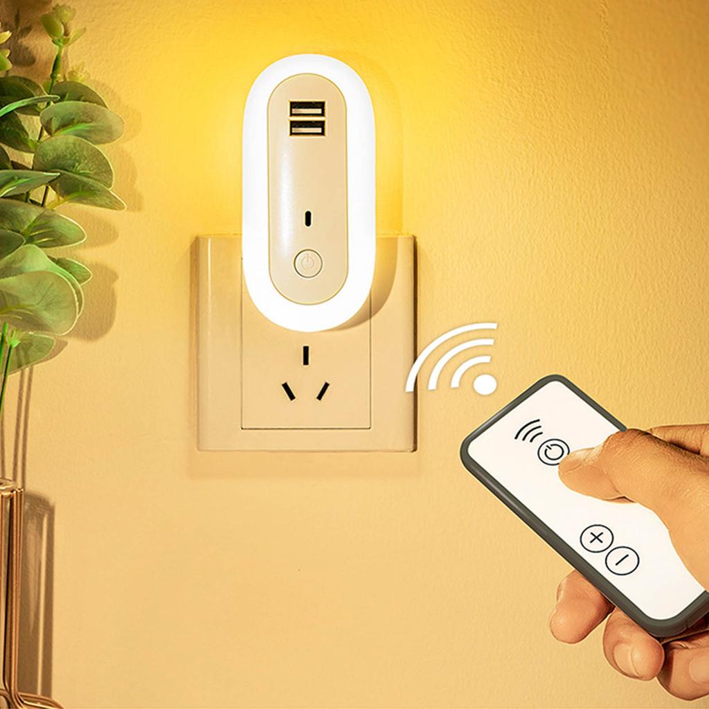 Night Lights Plug Into Wall LED Wall Bedside Lamp with 2 USB Charging Ports Adjustable Brightness