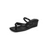 Women Flip Flop Slides Square Toe Wedges Mid Heels Sandals Concise Design Slippers Ladies Fashion Shoes Summer Silver 44