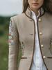 Retro-Blumen-Stehkragenjacke mit Kontrastkante