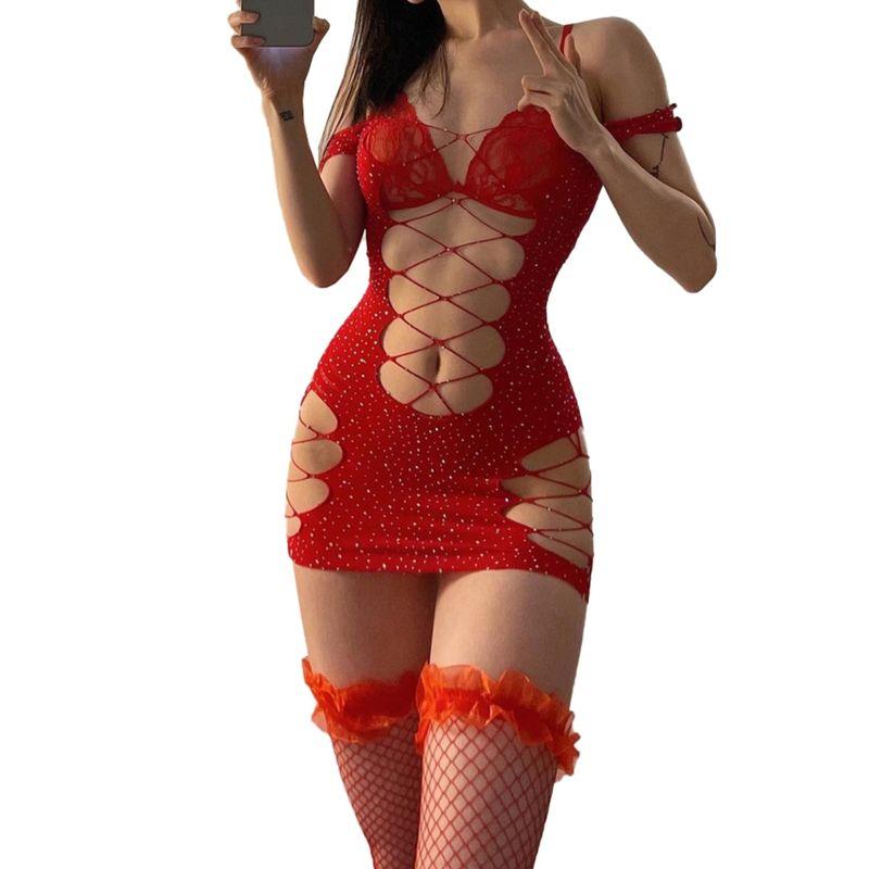 Kkx Millennium Sexy Style Cut Out Rhinestone Sleeveless Sling Dress Y2g Sexy Tight Show Umbilical Bodycon Dress