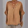 Spring New Women's Casual Mid Sleeved Cotton Linen Solid Color Shirt
