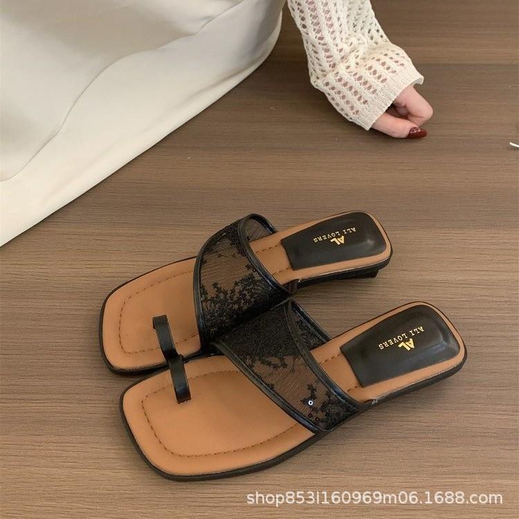 Soft-bottomed Mesh Roman Slippers Women's 2025 Summer New One-word Belt Casual with Skirt Open-toed Cool Slippers Women