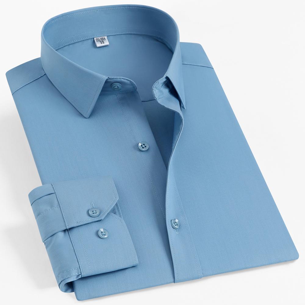 Pánská formální košile s dlouhým rukávem z bambusového vlákna nemačkavá, bez kapsy, pohodlná, prodyšná, připravená na obchodní jednání, regular střih, snadná péče