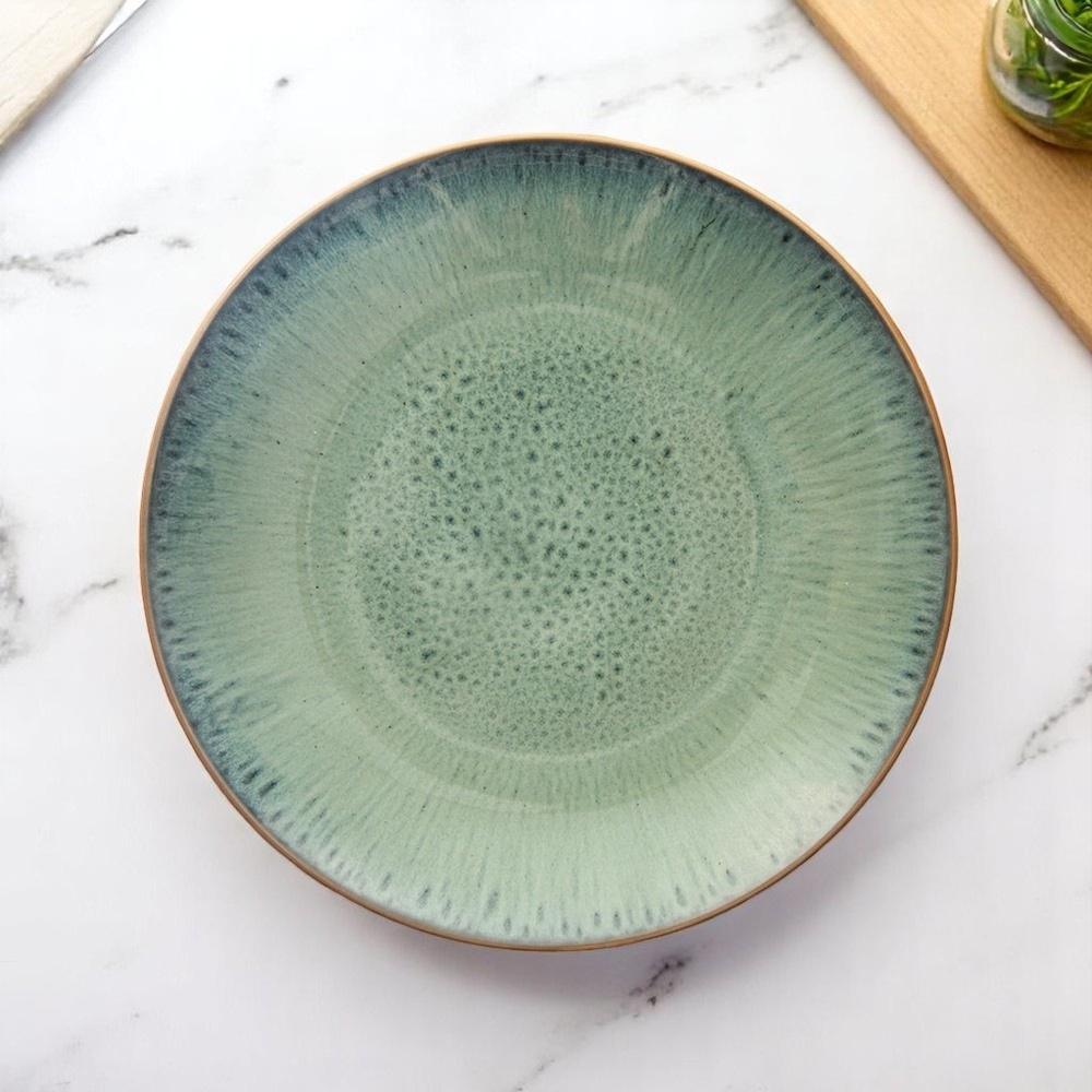 Large Flat Dinner Plate for Dinner, Ceramic, Green, 27 cm
