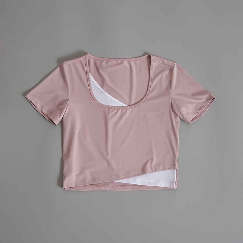 

Одежда для пилатеса и йоги Женская летняя тонкая свободная быстросохнущая для упражнений с коротким рукавом Профессиональная для бега Фантазийный тренировочный топ