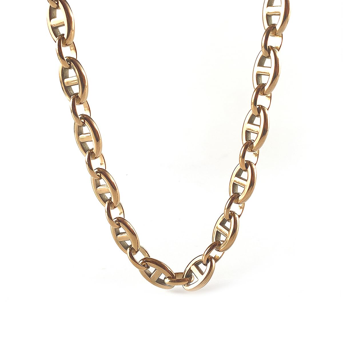 

[LUXSTAR] Anchor Chain Necklace Marina Stainless Steel Hypoallergenic 8mm Thickness 45cm Length 5cm Adjustable Chain Men s Women s Brand (Gold)