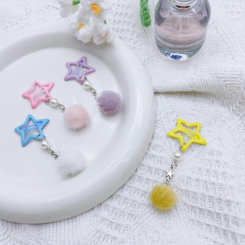 Kleiner Stern Haarspange für Mädchen Retro Haarspange Accessoire Pelziger Ball Anhänger Haarspange