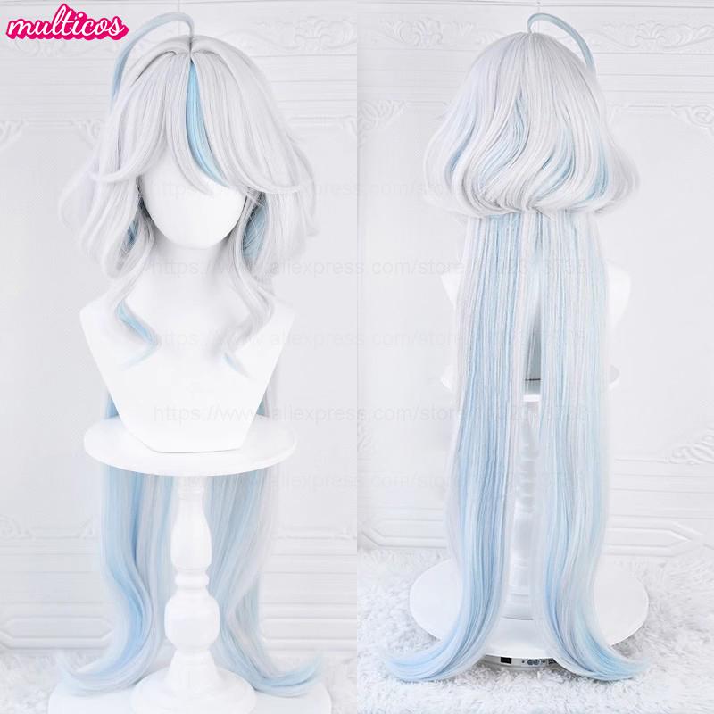 High Quality Focalors Wig Fontaine Furina Cosplay Wig Game Genshin Blue White Heat Resistant Synthetic Hair Anime Wigs + Wig Cap