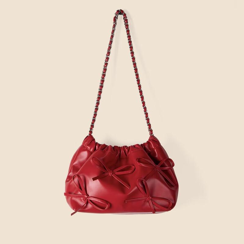 Fashion Bowknot Chain Soft Pleated Shoulder Bag