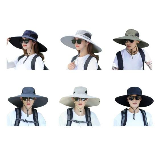 Fisherman Hat Adjustable Chin Strap Breathable Mesh Waterproof Lightweight Quick-Drying Wide Brim Sun Protection Hat