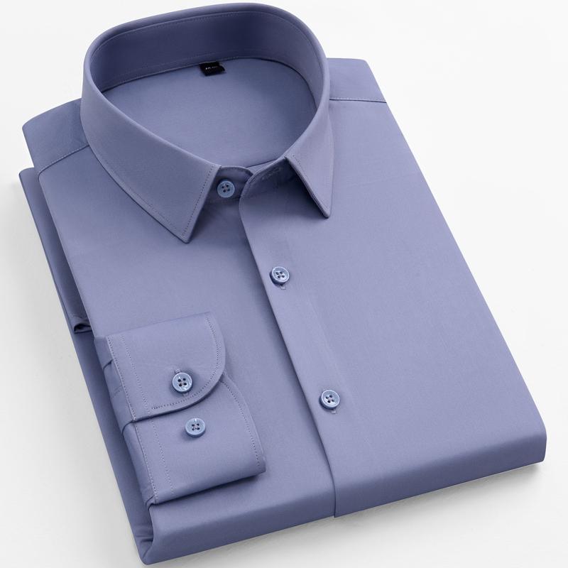 Classic Solid Men's Four Seasons Regular Fit Long-sleeved Dress Shirt, Business Formal Style, Slight Stretch Comfortable Modal