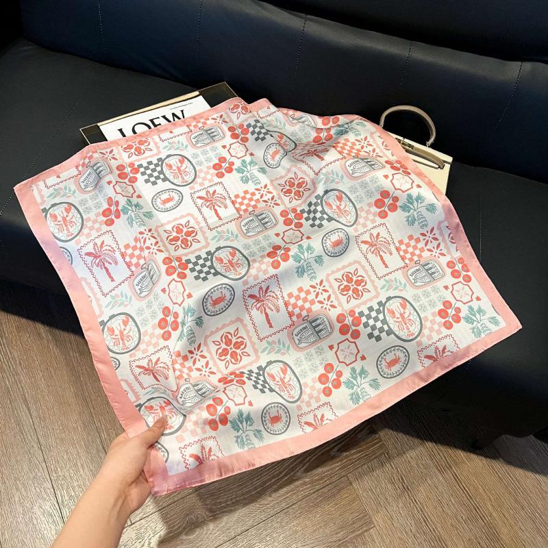 Fashion Black and White Printing Temperament Square Scarf Imitation Silk Korean Version Decorative Scarf Scarf Professional Decorative Shawl Silk Scar