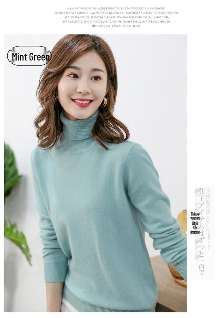 Women's 100% Pure Wool High-Neck Cashmere Sweater – Stylish Short Knitted Base Layer for Autumn/Winter